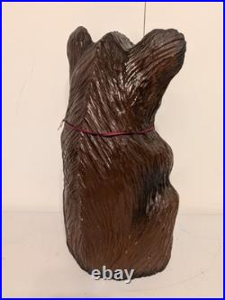 Vintage Hand Carved Happy Black Bear Wood Sculpture Rustic Folk Art Statue 16