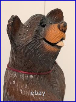 Vintage Hand Carved Happy Black Bear Wood Sculpture Rustic Folk Art Statue 16