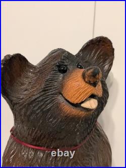 Vintage Hand Carved Happy Black Bear Wood Sculpture Rustic Folk Art Statue 16