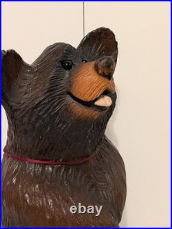 Vintage Hand Carved Happy Black Bear Wood Sculpture Rustic Folk Art Statue 16