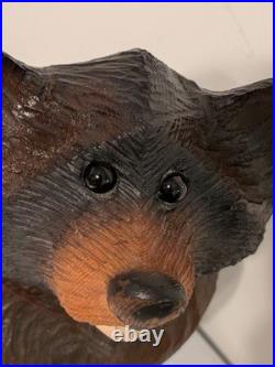 Vintage Hand Carved Happy Black Bear Wood Sculpture Rustic Folk Art Statue 16