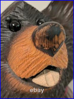 Vintage Hand Carved Happy Black Bear Wood Sculpture Rustic Folk Art Statue 16