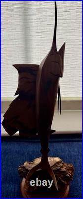 Vintage Hand-Carved Hardwood Sailfish / Marlin Sculpture Artist Waggener