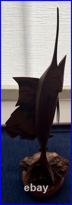Vintage Hand-Carved Hardwood Sailfish / Marlin Sculpture Artist Waggener