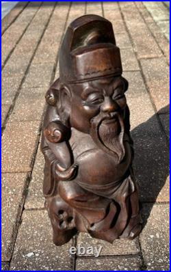 Vintage Hand Carved Hardwood Scholar Figure Statue 13 Asian Wood Sculpture
