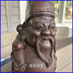 Vintage Hand Carved Hardwood Scholar Figure Statue 13 Asian Wood Sculpture