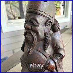 Vintage Hand Carved Hardwood Scholar Figure Statue 13 Asian Wood Sculpture