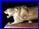 Vintage Hand Carved Horn Panther 13 Roaring Cat Sculpture On Wood Base MCM