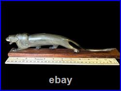 Vintage Hand Carved Horn Panther 13 Roaring Cat Sculpture On Wood Base MCM
