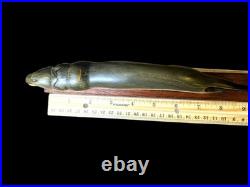 Vintage Hand Carved Horn Panther 13 Roaring Cat Sculpture On Wood Base MCM