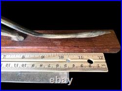Vintage Hand Carved Horn Panther 13 Roaring Cat Sculpture On Wood Base MCM