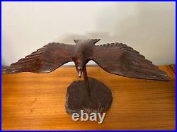 Vintage Hand Carved Ironwood / Ebony Wood Seagull in Flight Sculpture, 19 Wide