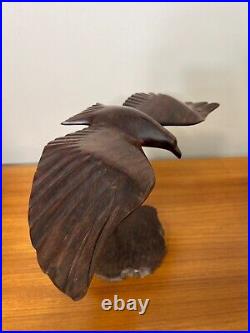 Vintage Hand Carved Ironwood / Ebony Wood Seagull in Flight Sculpture, 19 Wide