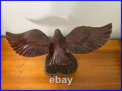 Vintage Hand Carved Ironwood / Ebony Wood Seagull in Flight Sculpture, 19 Wide