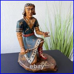 Vintage Hand Carved Ivan Tsarevich Wood Sculpture Fairy Tale Folk Art Statue Gif