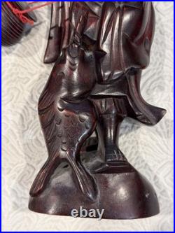 Vintage Hand Carved Large 10.5 Wooden Sculpture Wise Man Fisherman Holding Fish