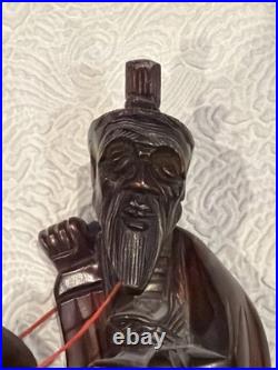 Vintage Hand Carved Large 10.5 Wooden Sculpture Wise Man Fisherman Holding Fish
