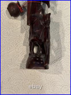 Vintage Hand Carved Large 10.5 Wooden Sculpture Wise Man Fisherman Holding Fish