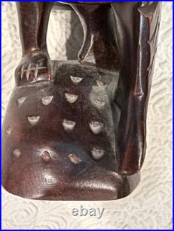Vintage Hand Carved Large 10.5 Wooden Sculpture Wise Man Fisherman Holding Fish