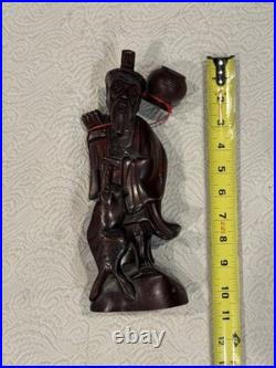 Vintage Hand Carved Large 10.5 Wooden Sculpture Wise Man Fisherman Holding Fish