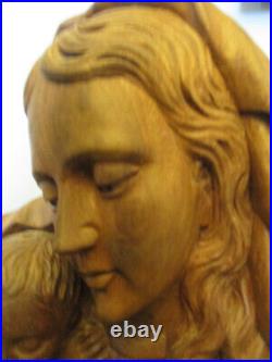 Vintage Hand Carved Madonna & Child Bust Wood Carving 12 Statue Sculpture