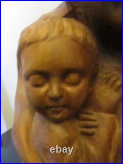 Vintage Hand Carved Madonna & Child Bust Wood Carving 12 Statue Sculpture