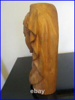 Vintage Hand Carved Madonna & Child Bust Wood Carving 12 Statue Sculpture