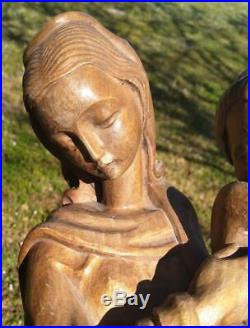 Vintage Hand Carved Madonna Christ Virgin Mary Wood Carving Religious Icon Art