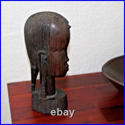 Vintage Hand Carved Mahogany Wood Sculpture African Head Statue Figure Bust MCM