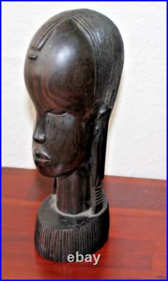 Vintage Hand Carved Mahogany Wood Sculpture African Head Statue Figure Bust MCM