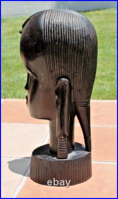 Vintage Hand Carved Mahogany Wood Sculpture African Head Statue Figure Bust MCM