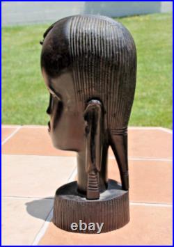 Vintage Hand Carved Mahogany Wood Sculpture African Head Statue Figure Bust MCM