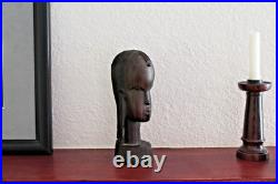 Vintage Hand Carved Mahogany Wood Sculpture African Head Statue Figure Bust MCM