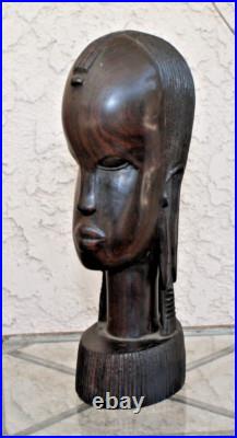 Vintage Hand Carved Mahogany Wood Sculpture African Head Statue Figure Bust MCM