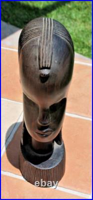 Vintage Hand Carved Mahogany Wood Sculpture African Head Statue Figure Bust MCM