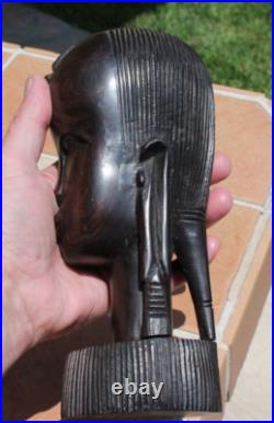 Vintage Hand Carved Mahogany Wood Sculpture African Head Statue Figure Bust MCM