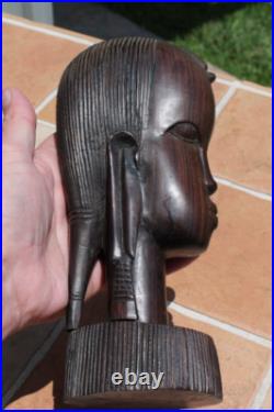 Vintage Hand Carved Mahogany Wood Sculpture African Head Statue Figure Bust MCM