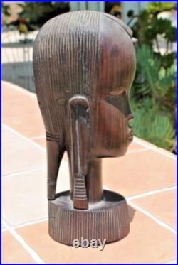 Vintage Hand Carved Mahogany Wood Sculpture African Head Statue Figure Bust MCM