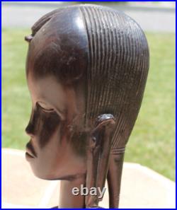 Vintage Hand Carved Mahogany Wood Sculpture African Head Statue Figure Bust MCM