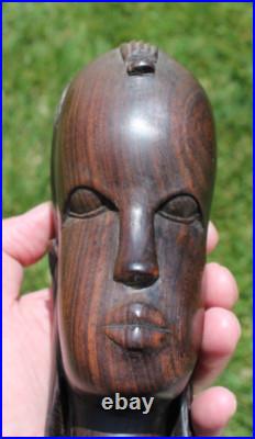 Vintage Hand Carved Mahogany Wood Sculpture African Head Statue Figure Bust MCM