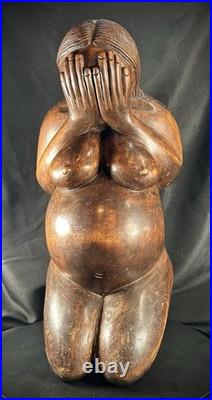 Vintage Hand Carved (Maybe Balinese) Wood Weeping Woman Sculpture 15.5 Tall