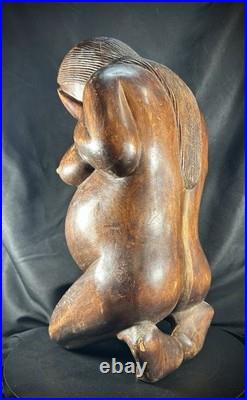 Vintage Hand Carved (Maybe Balinese) Wood Weeping Woman Sculpture 15.5 Tall