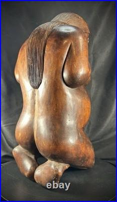 Vintage Hand Carved (Maybe Balinese) Wood Weeping Woman Sculpture 15.5 Tall