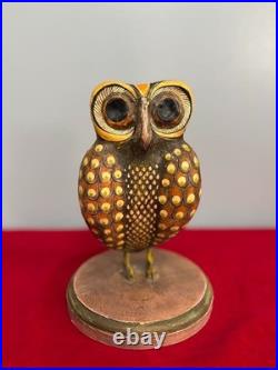 Vintage Hand-Carved Mexican Art Owl, Hand Painted Wood Sculpture Lovely piece