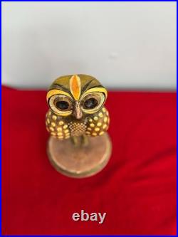 Vintage Hand-Carved Mexican Art Owl, Hand Painted Wood Sculpture Lovely piece