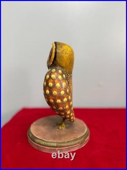 Vintage Hand-Carved Mexican Art Owl, Hand Painted Wood Sculpture Lovely piece