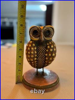 Vintage Hand-Carved Mexican Art Owl, Hand Painted Wood Sculpture Lovely piece