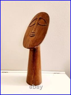 Vintage Hand Carved Mid-century Wood Sculpture Bust 26