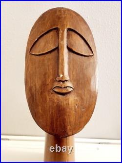 Vintage Hand Carved Mid-century Wood Sculpture Bust 26