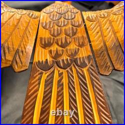 Vintage Hand Carved Natural Solid Wood Eagle Sculpture Folk Art Standing Decor